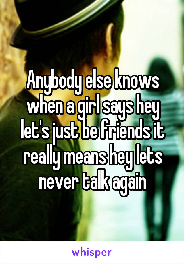 Anybody else knows when a girl says hey let's just be friends it really means hey lets never talk again