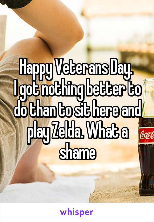 Happy Veterans Day. 
I got nothing better to do than to sit here and play Zelda. What a shame