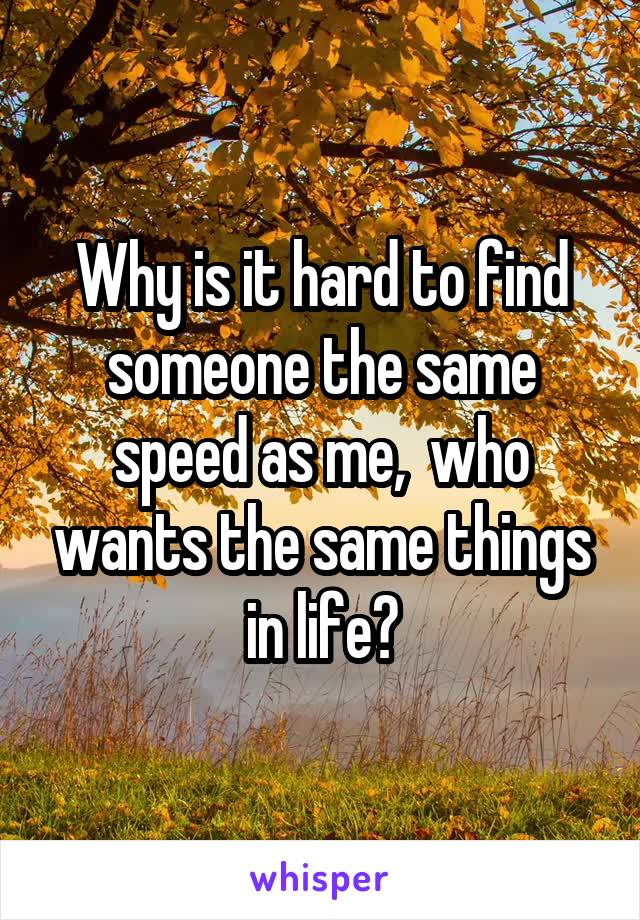 Why is it hard to find someone the same speed as me,  who wants the same things in life?