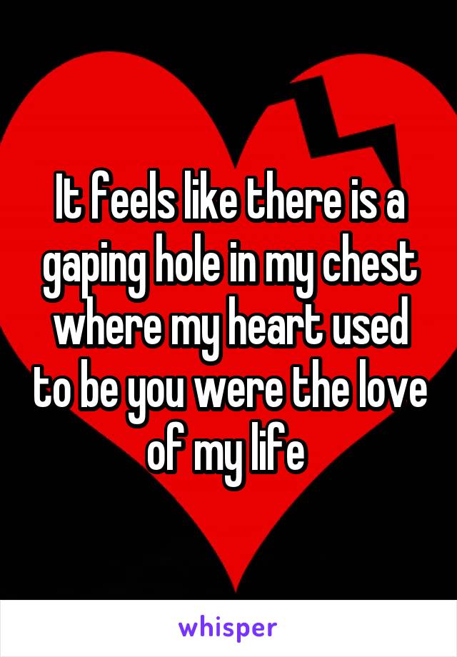 It feels like there is a gaping hole in my chest where my heart used to be you were the love of my life 