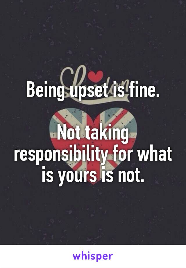 Being upset is fine.

Not taking responsibility for what is yours is not.