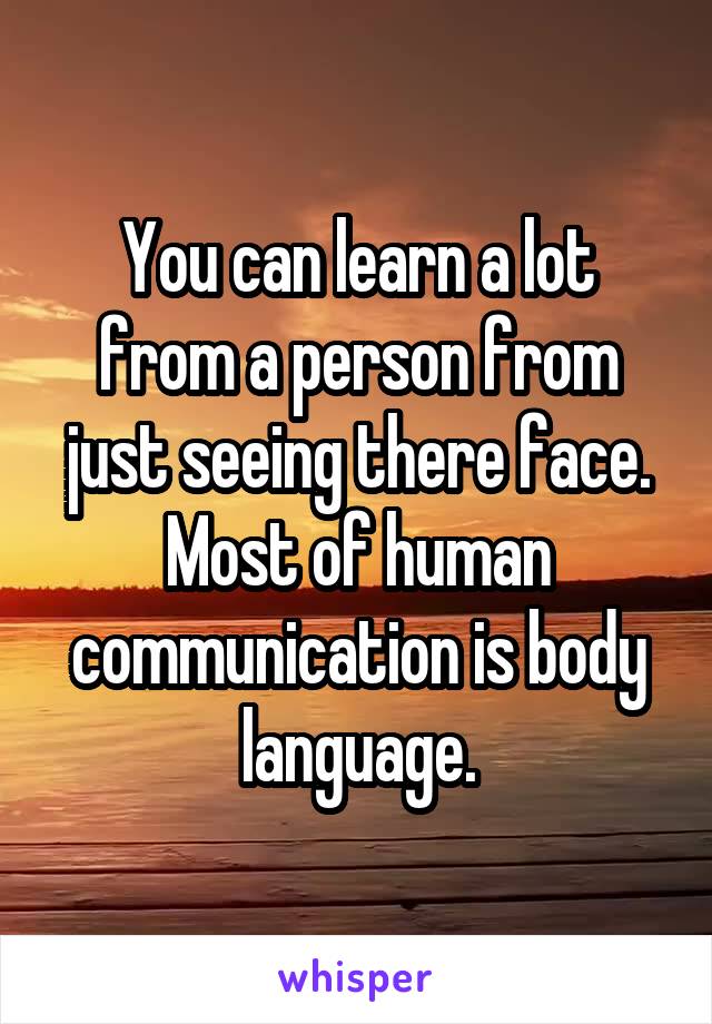 You can learn a lot from a person from just seeing there face. Most of human communication is body language.