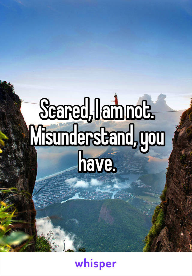 Scared, I am not.
Misunderstand, you have.