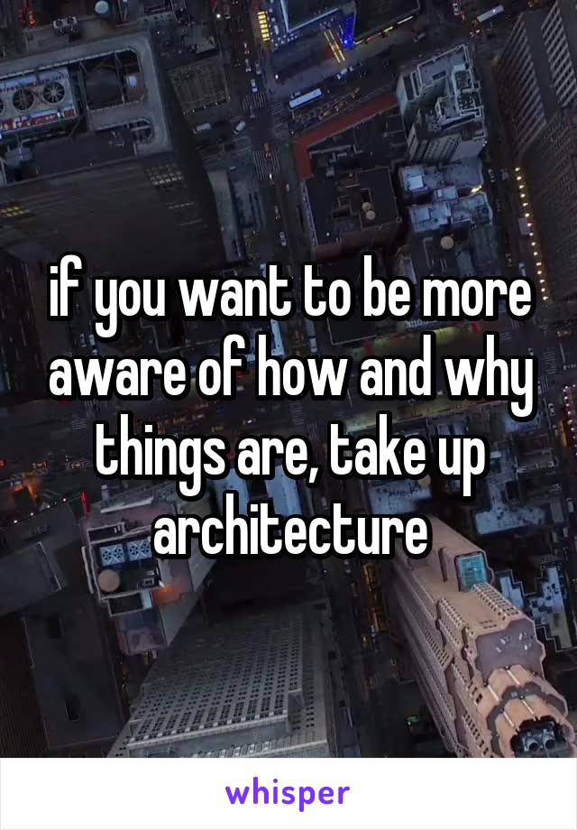 if you want to be more aware of how and why things are, take up architecture