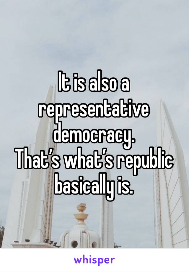 It is also a representative democracy. 
That’s what’s republic basically is.