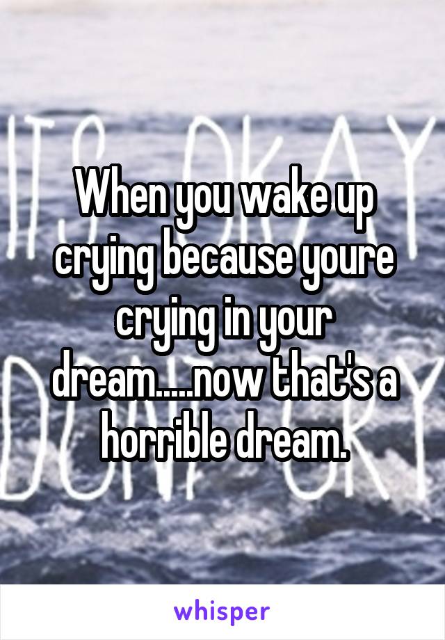 When you wake up crying because youre crying in your dream.....now that's a horrible dream.