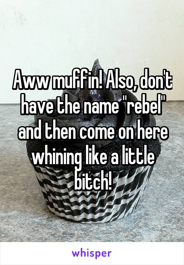 Aww muffin! Also, don't have the name "rebel" and then come on here whining like a little bitch!