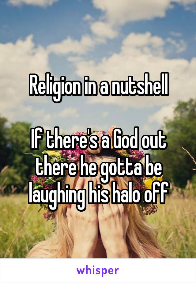 Religion in a nutshell

If there's a God out there he gotta be laughing his halo off