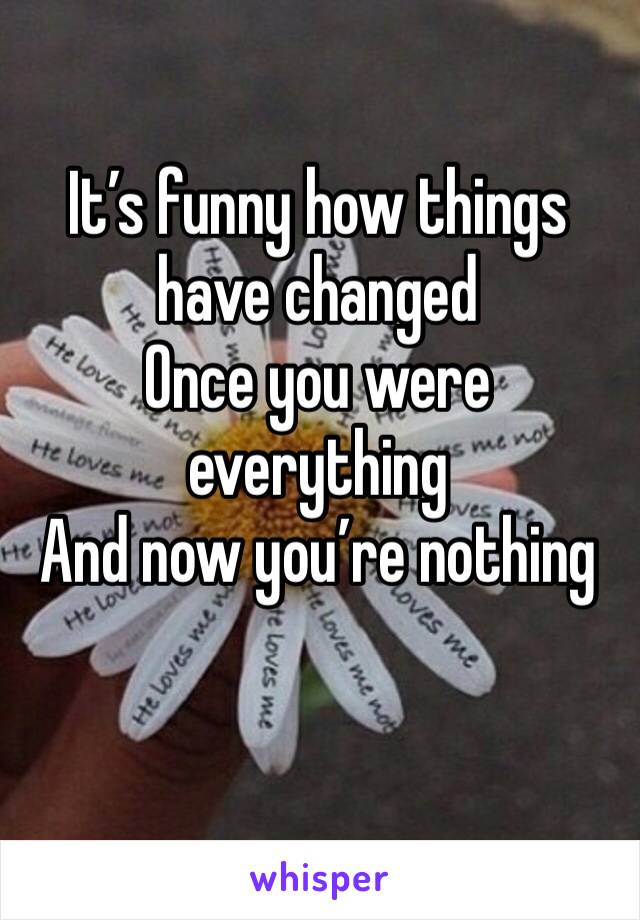 It’s funny how things have changed 
Once you were everything 
And now you’re nothing