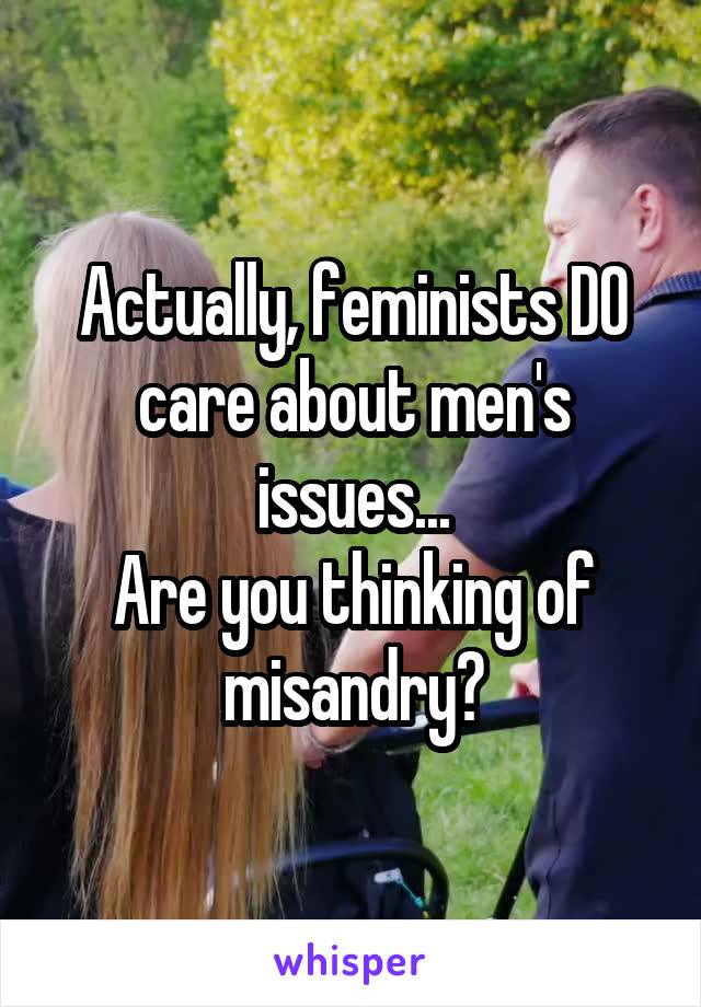 Actually, feminists DO care about men's issues...
Are you thinking of misandry?