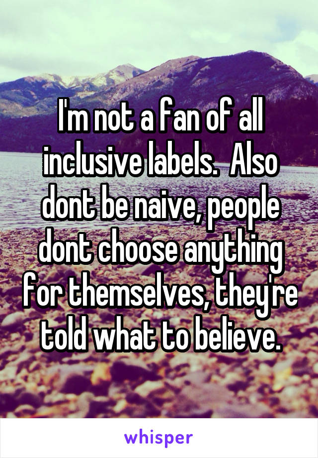 I'm not a fan of all inclusive labels.  Also dont be naive, people dont choose anything for themselves, they're told what to believe.
