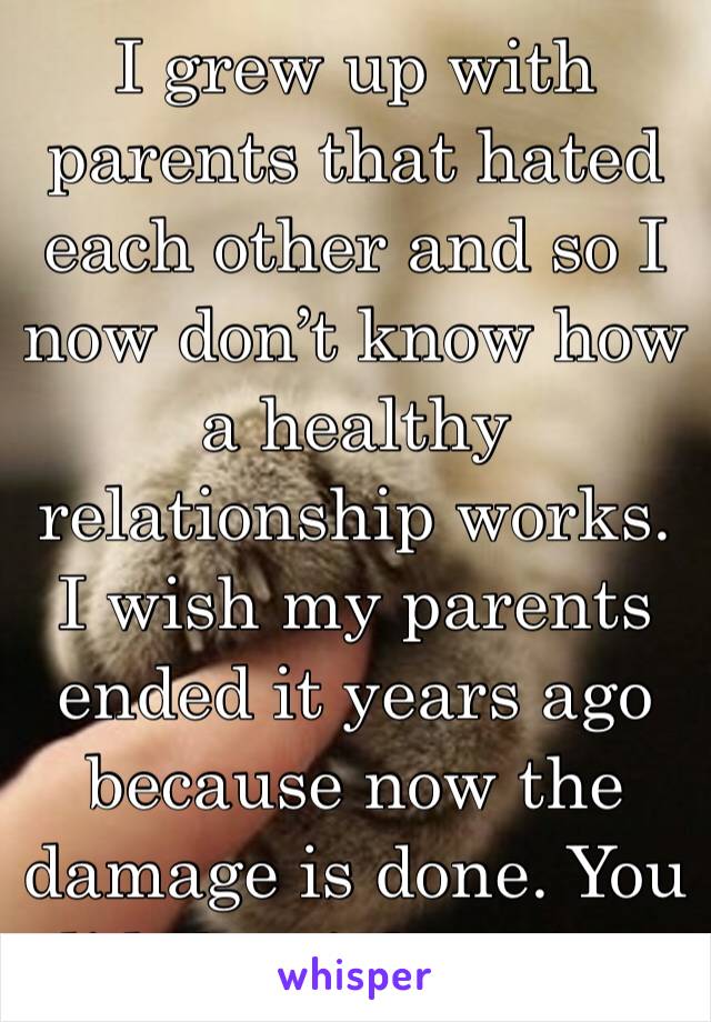 I grew up with parents that hated each other and so I now don’t know how a healthy relationship works. I wish my parents ended it years ago because now the damage is done. You did the right thing.