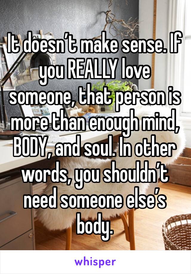 It doesn’t make sense. If you REALLY love someone, that person is more than enough mind, BODY, and soul. In other words, you shouldn’t need someone else’s body.