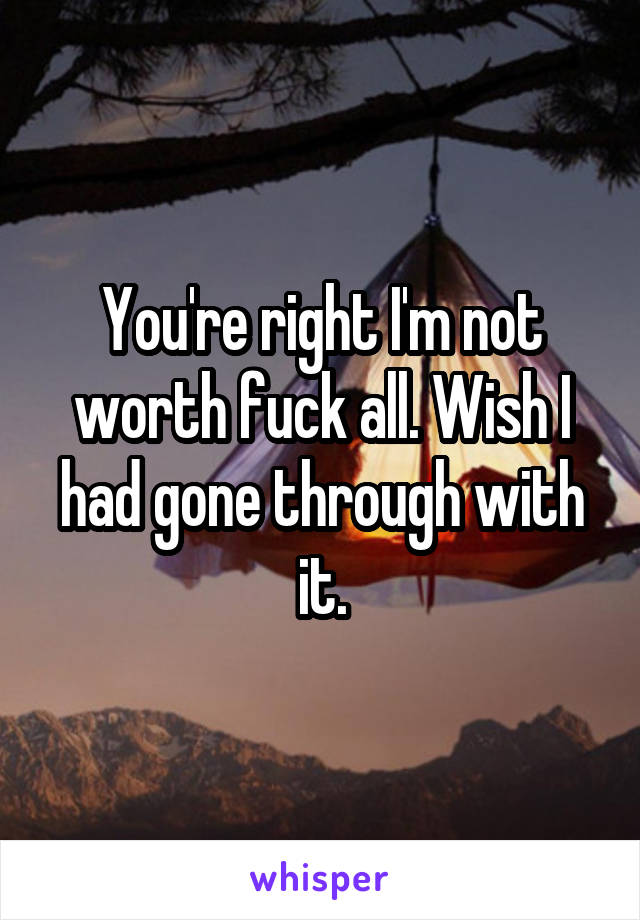 You're right I'm not worth fuck all. Wish I had gone through with it.