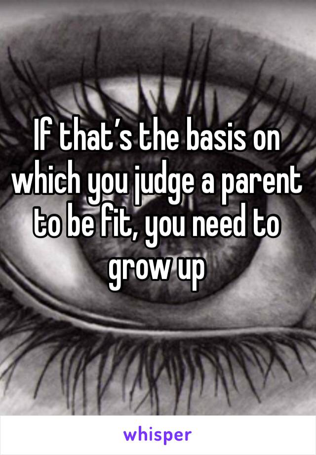 If that’s the basis on which you judge a parent to be fit, you need to grow up