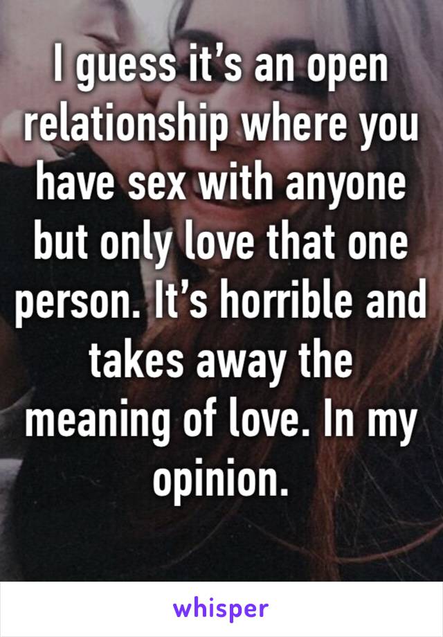 I guess it’s an open relationship where you have sex with anyone but only love that one person. It’s horrible and takes away the meaning of love. In my opinion. 