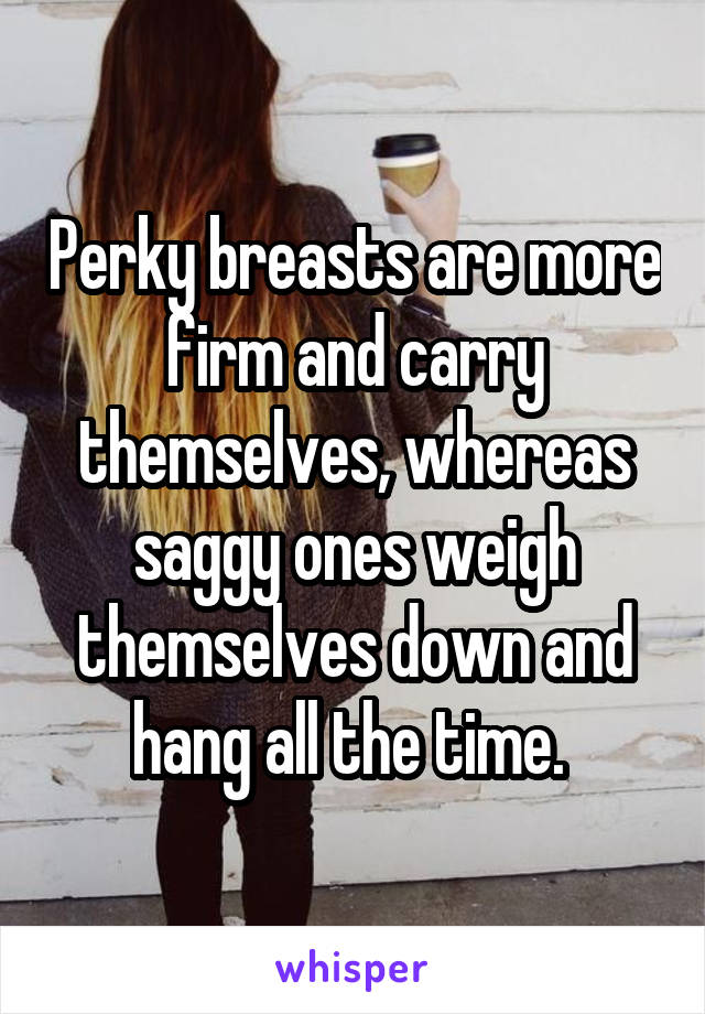 Perky breasts are more firm and carry themselves, whereas saggy ones weigh themselves down and hang all the time. 