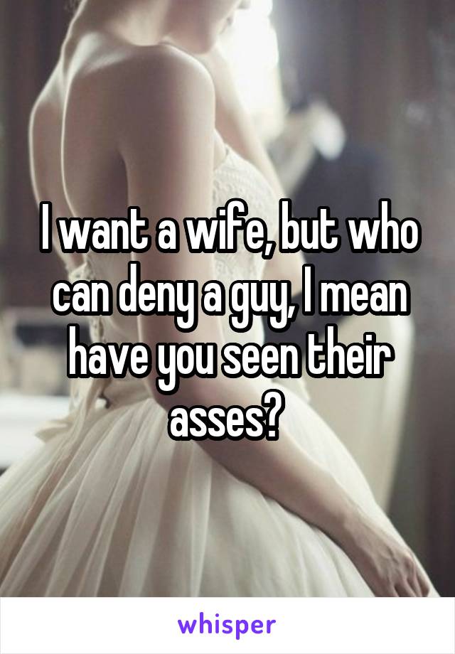 I want a wife, but who can deny a guy, I mean have you seen their asses? 