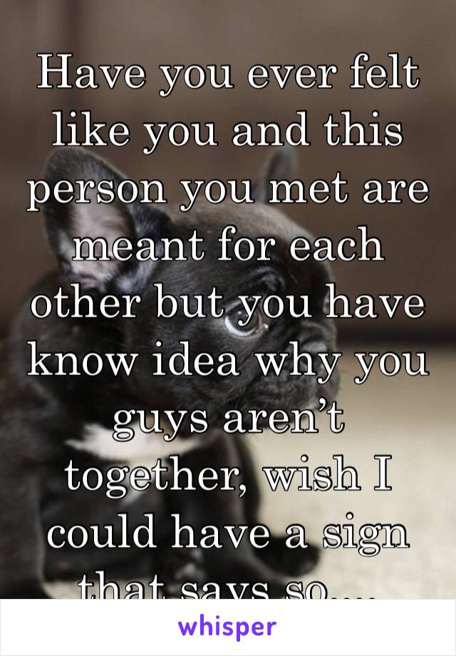 Have you ever felt like you and this person you met are meant for each other but you have know idea why you guys aren’t together, wish I could have a sign that says so....