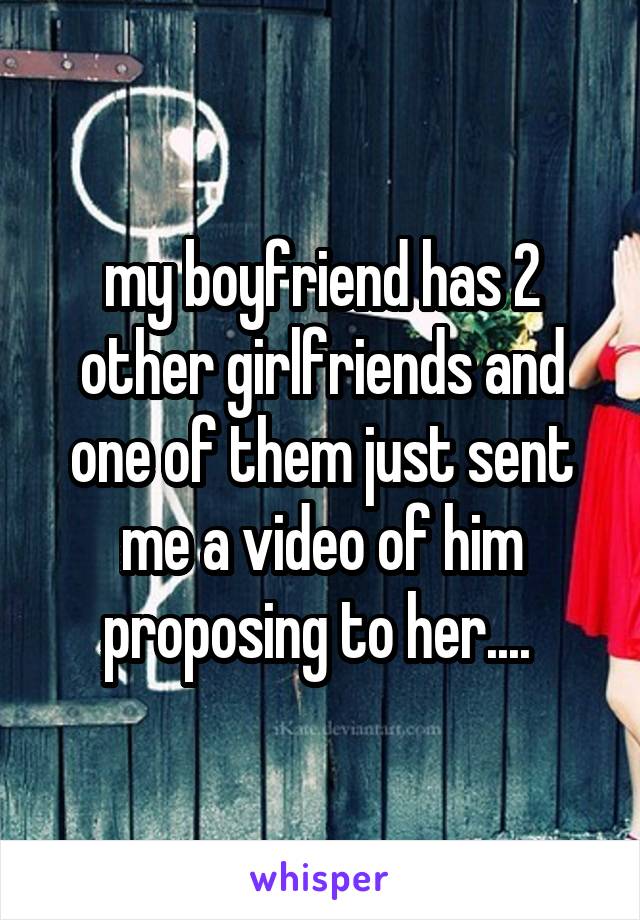 my boyfriend has 2 other girlfriends and one of them just sent me a video of him proposing to her.... 