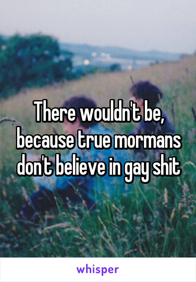 There wouldn't be, because true mormans don't believe in gay shit