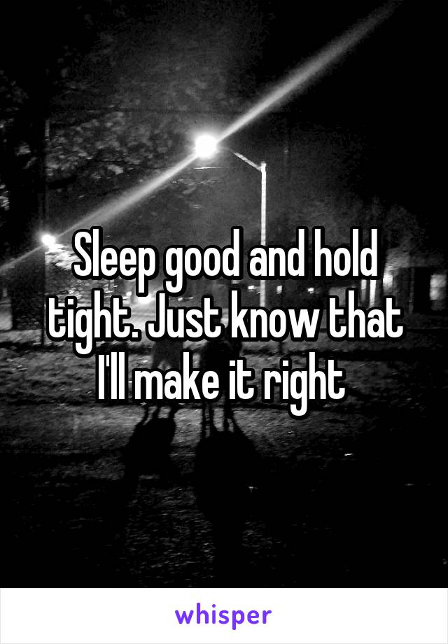 Sleep good and hold tight. Just know that I'll make it right 