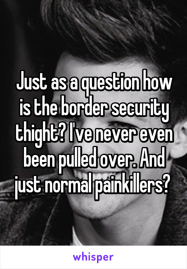 Just as a question how is the border security thight? I've never even been pulled over. And just normal painkillers? 