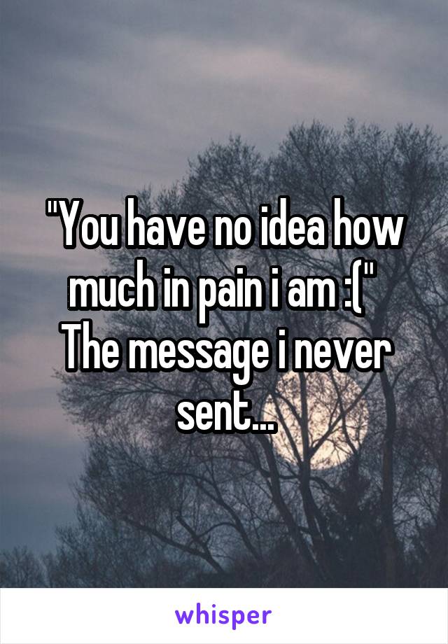"You have no idea how much in pain i am :(" 
The message i never sent...