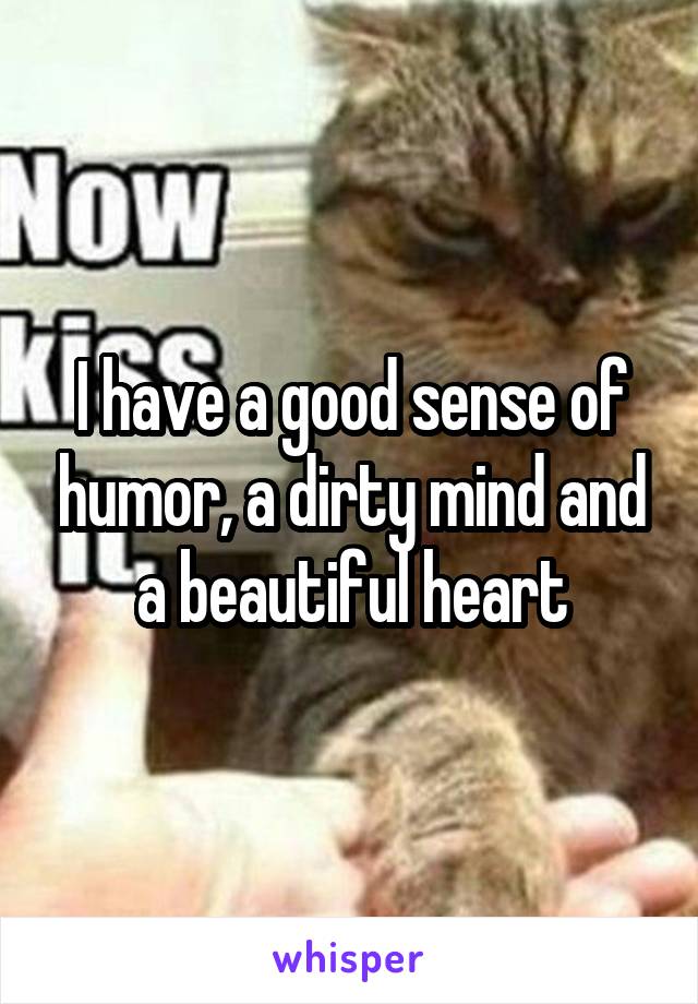 I have a good sense of humor, a dirty mind and a beautiful heart