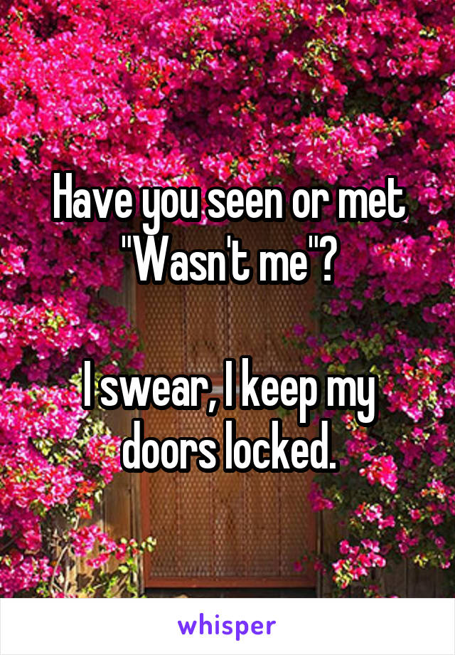 Have you seen or met
"Wasn't me"?

I swear, I keep my doors locked.