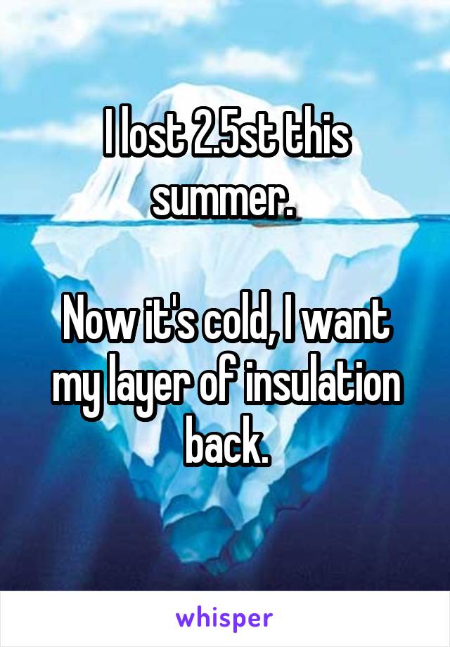 I lost 2.5st this summer. 

Now it's cold, I want my layer of insulation back.
