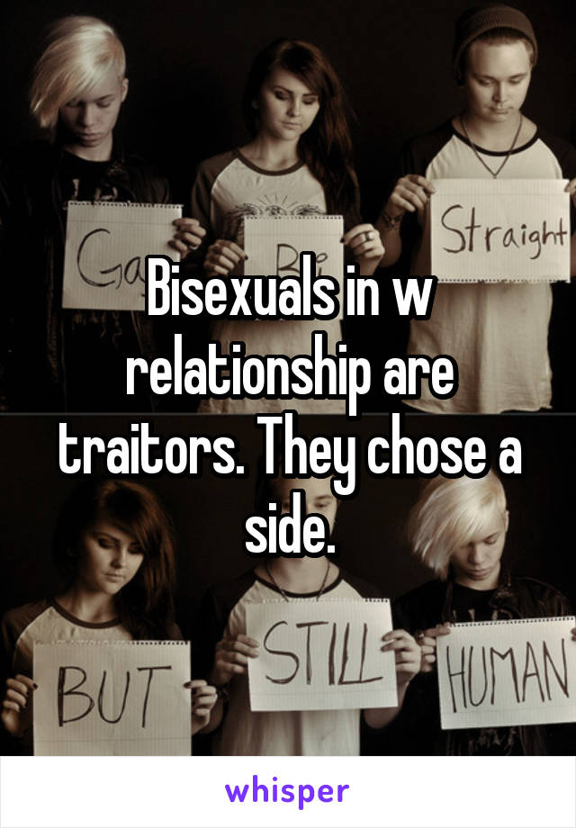 Bisexuals in w relationship are traitors. They chose a side.