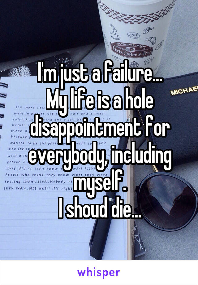 I'm just a failure...
My life is a hole disappointment for everybody, including myself.
I shoud die...