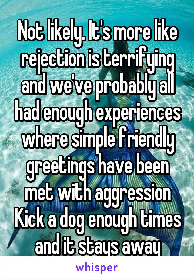 Not likely. It's more like rejection is terrifying and we've probably all had enough experiences where simple friendly greetings have been met with aggression Kick a dog enough times and it stays away
