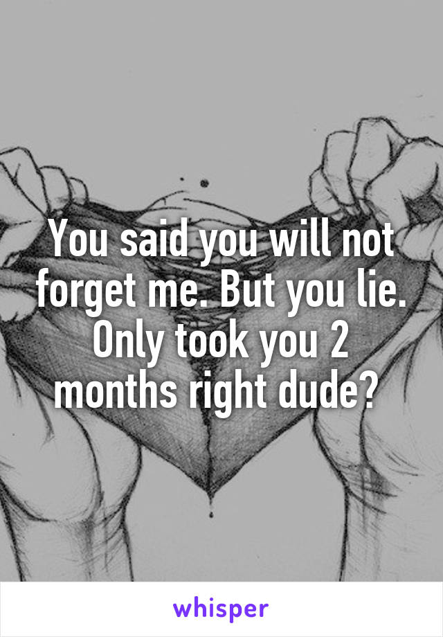 You said you will not forget me. But you lie. Only took you 2 months right dude? 