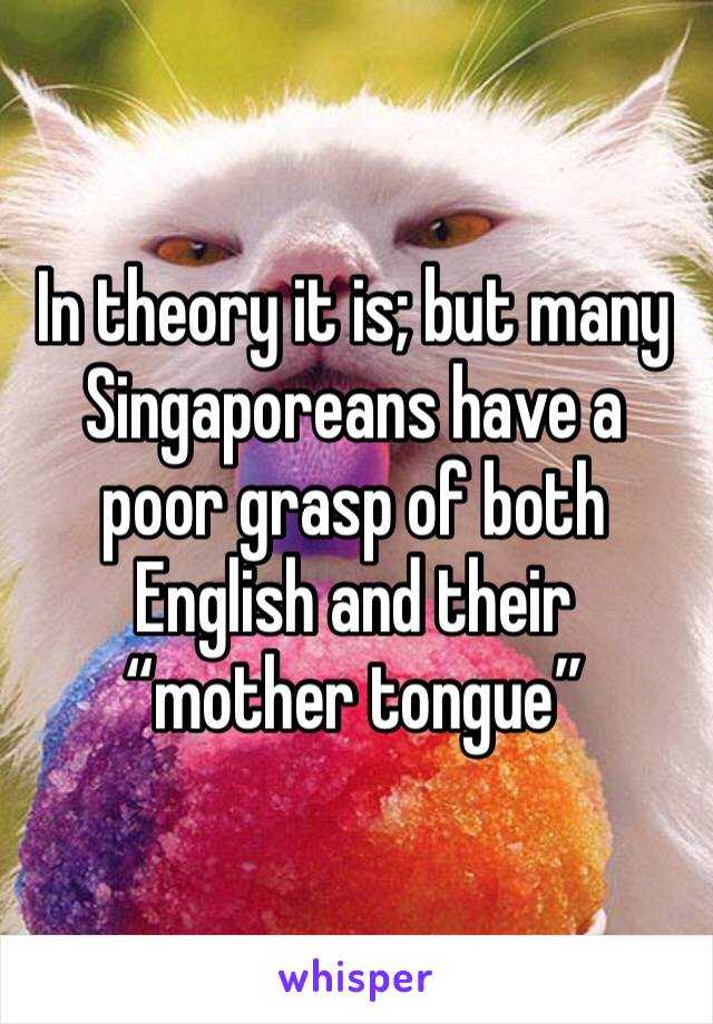 In theory it is; but many Singaporeans have a poor grasp of both English and their “mother tongue”