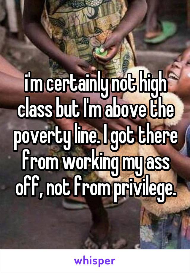 i'm certainly not high class but I'm above the poverty line. I got there from working my ass off, not from privilege.