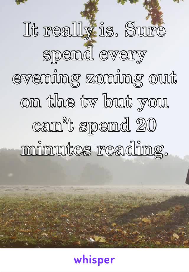 It really is. Sure spend every evening zoning out on the tv but you can’t spend 20 minutes reading. 