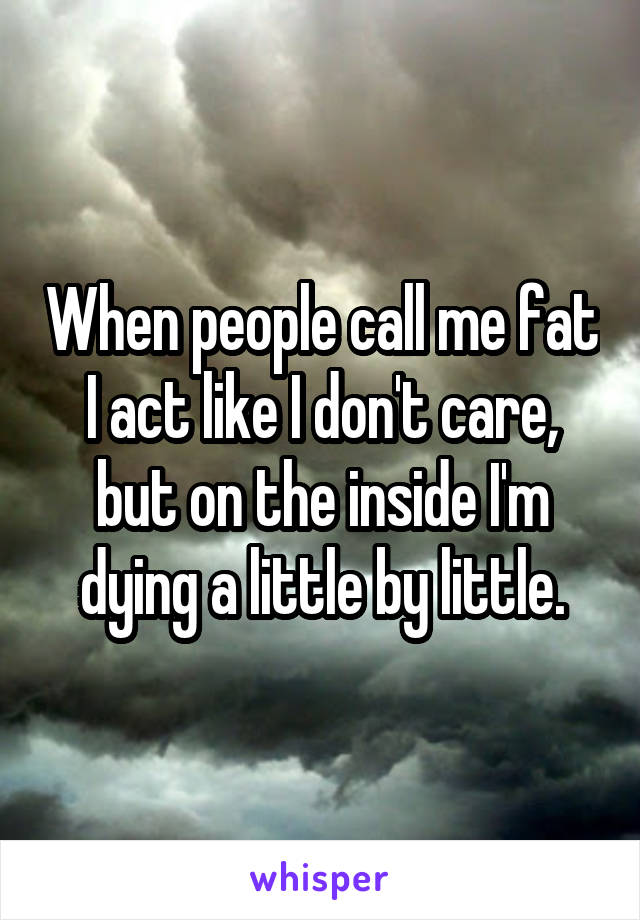 When people call me fat I act like I don't care, but on the inside I'm dying a little by little.