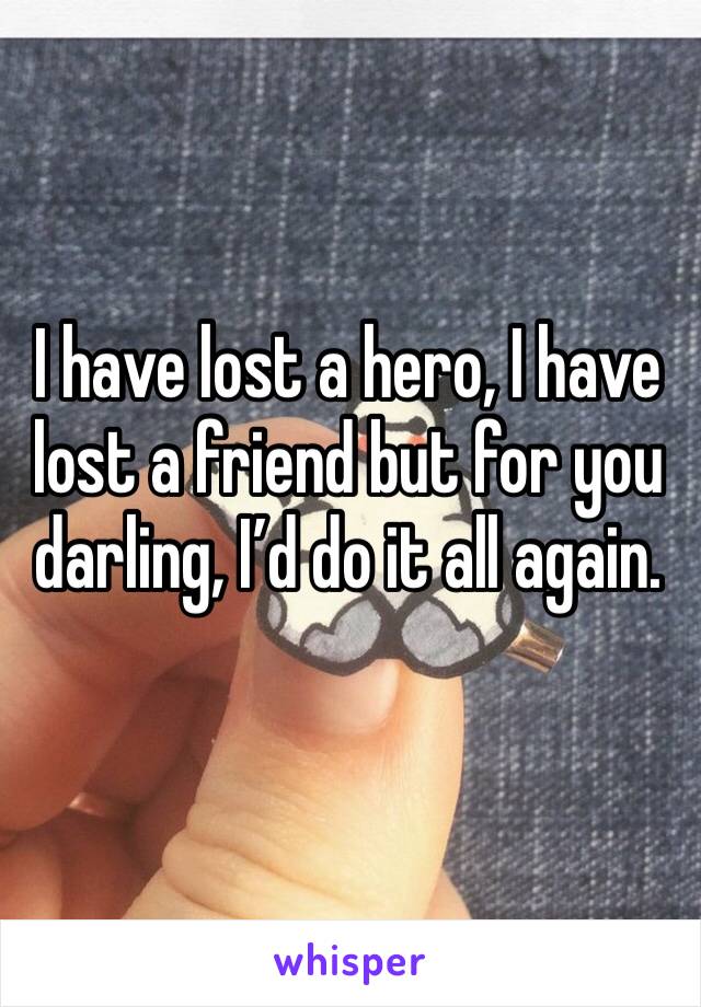 I have lost a hero, I have lost a friend but for you darling, I’d do it all again. 