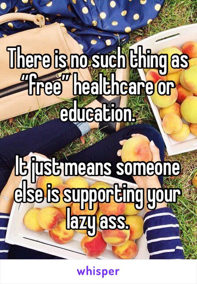 There is no such thing as “free” healthcare or education.

It just means someone else is supporting your lazy ass.