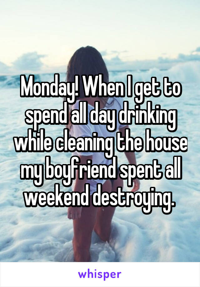 Monday! When I get to spend all day drinking while cleaning the house my boyfriend spent all weekend destroying. 