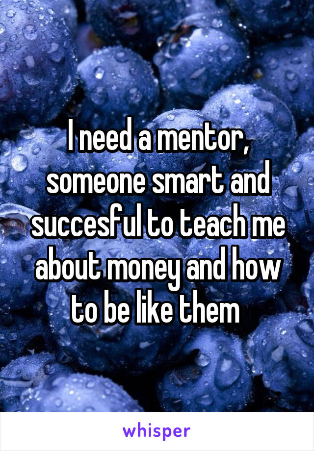 I need a mentor, someone smart and succesful to teach me about money and how to be like them 