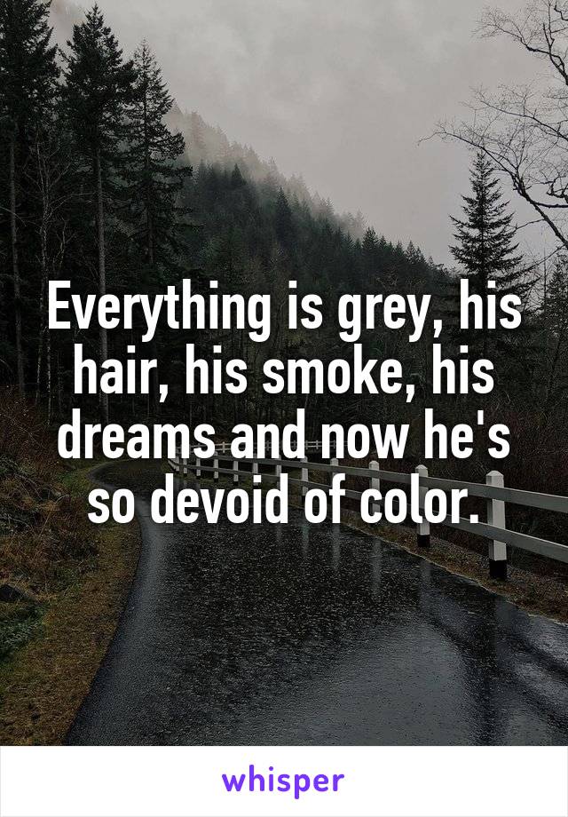 Everything is grey, his hair, his smoke, his dreams and now he's so devoid of color.