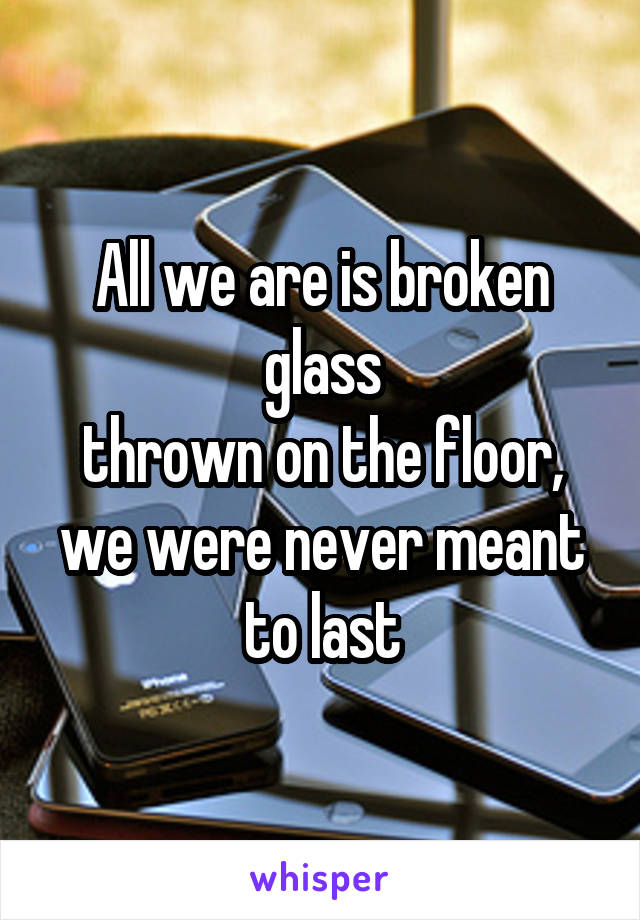 All we are is broken glass
thrown on the floor, we were never meant to last