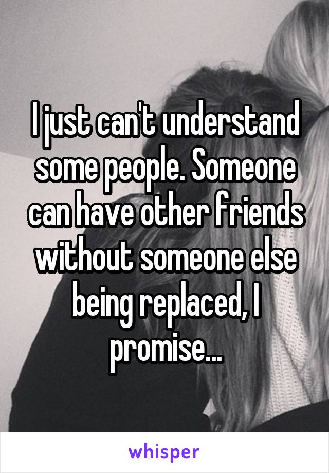 I just can't understand some people. Someone can have other friends without someone else being replaced, I promise...