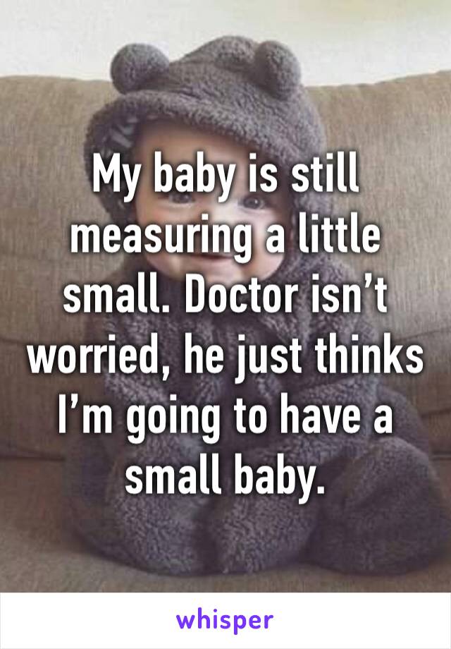 My baby is still measuring a little small. Doctor isn’t worried, he just thinks I’m going to have a small baby. 