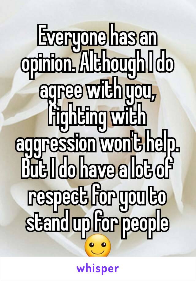 Everyone has an opinion. Although I do agree with you, fighting with aggression won't help.
But I do have a lot of respect for you to stand up for people ☺