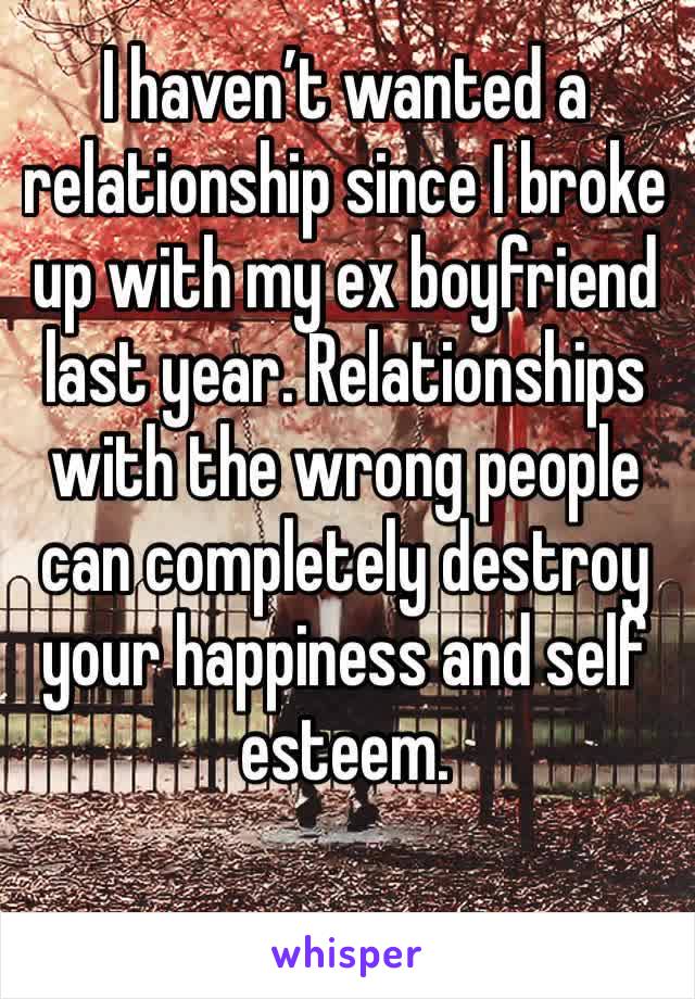 I haven’t wanted a relationship since I broke up with my ex boyfriend last year. Relationships with the wrong people can completely destroy your happiness and self esteem. 