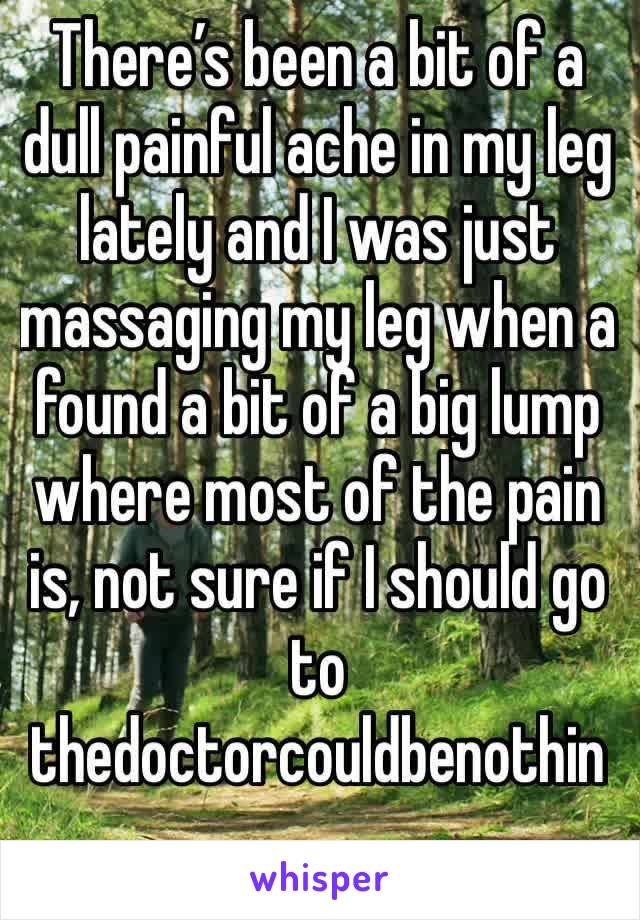 There’s been a bit of a dull painful ache in my leg lately and I was just massaging my leg when a found a bit of a big lump where most of the pain is, not sure if I should go to thedoctorcouldbenothin